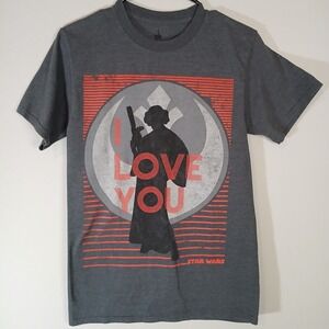 Disney Shirt Men's S Star Wars Princess Leia Tee Top Gray I Love You Quote AA016